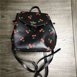 Kate Spade Black Backpack with Red Cherry Print